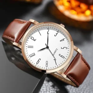 Slim Series Two Hands Brown Leather Strap Analog Watch